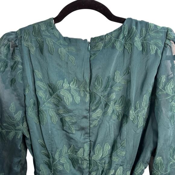 Lulus Inclined To Romance Emerald Green Floral Embroidered Mini Dress NWT - Picture 9 of 11